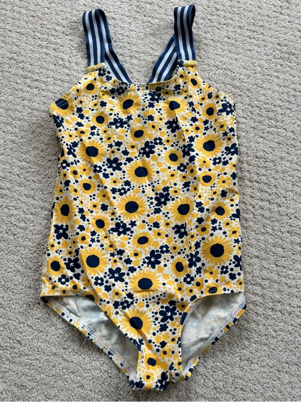 Kite Girls' Yellow Sunflower One-Piece Swimsuit with Navy Straps